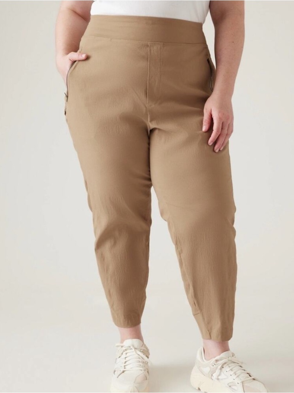 Athleta Trekkie North High Rise Khaki Nylon Joggers Pants- Size 18